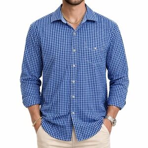 Tommy‎ Bahama Jeans Mens Blue Gingham Button Down Shirt Island Modern Fit Large